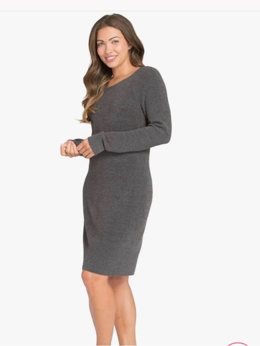 Barefoot Dreams Gray Cozy Chic Ultra Light Long Sleeve Ribbed Dress - XS